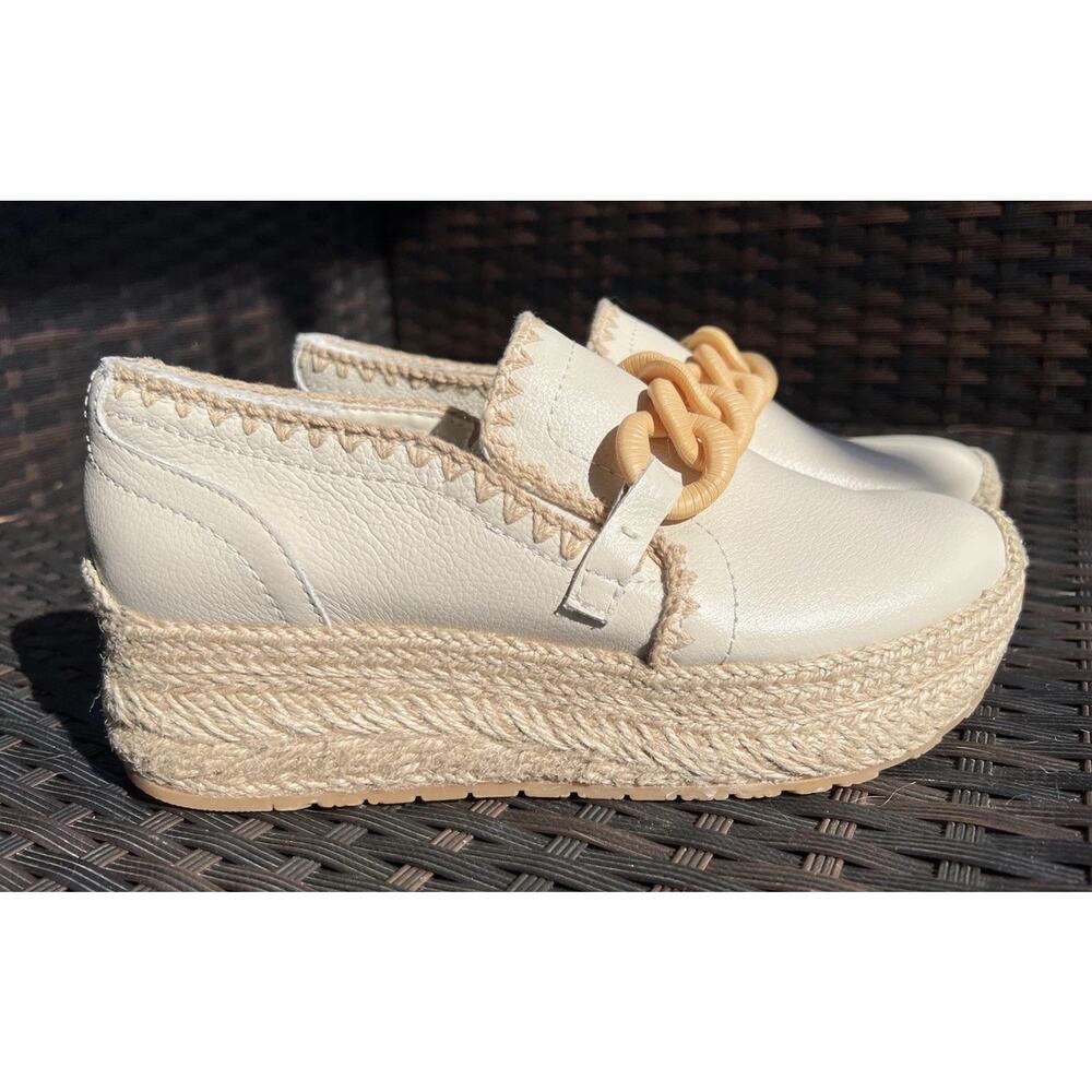 Dolce Vita Cream Platform Espadrille Loafers with Tan Chain Accent